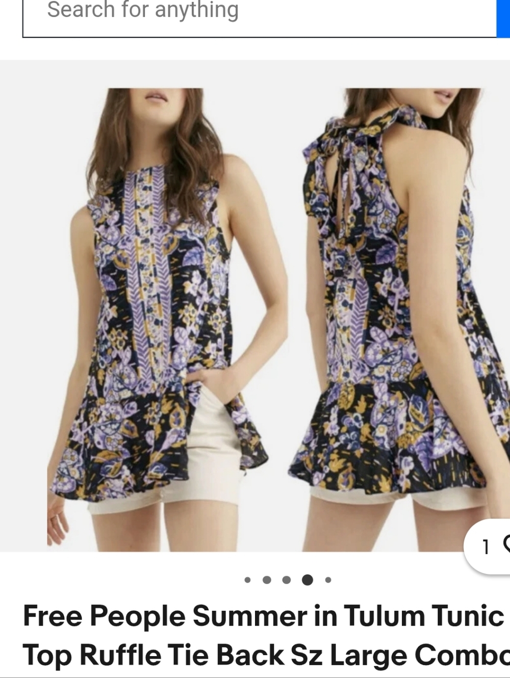 Free People Summer In Tulum Tunic Top with Purple & Yellow Accents - Picture 3 of 9
